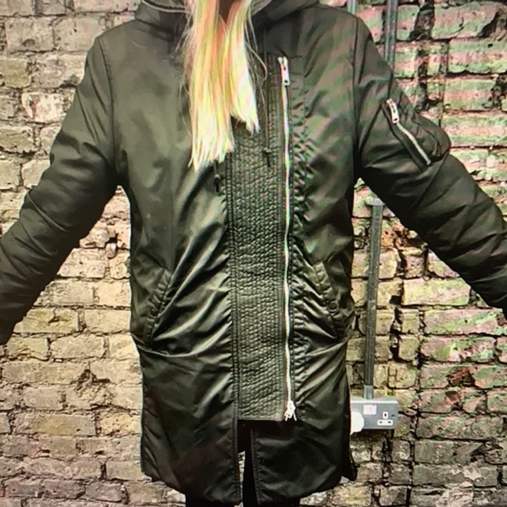 All Saints Size Large Langer Bomber Parka with Faux Fur Hood